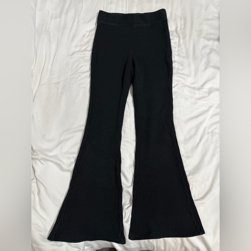 Aerie Waffle Black Flared Pants